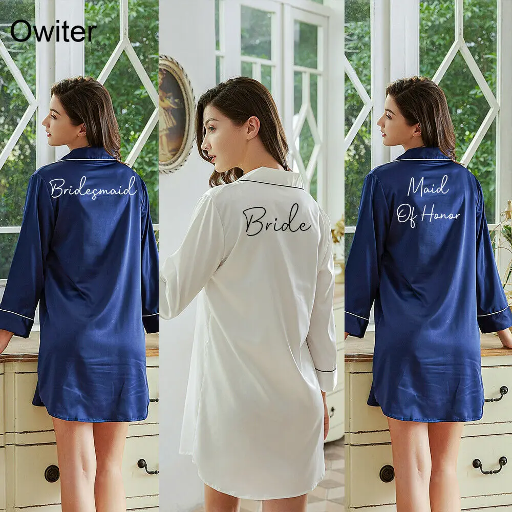 

Satin Silk Bridesmaid Long Sleeve Long Shirt Dress Spring Autumn Casual Buttons Loose Dresses Night Shirt Sleep Shirt Pajamas