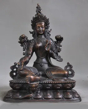 

Christmas 8" Tibet buddhism Bronze green Tara Kwan-Yin Guan yin Bodhisattva Buddha statue Halloween
