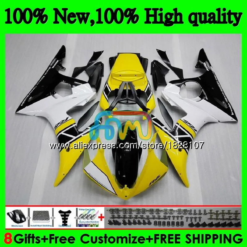 Корпус для YAMAHA YZF600 YZF R6 600CC YZFR6 03 04 05 51BS. 17 YZF 600 R 6 03-05 YZF-600 YZF-R6 2003 желтый черный 2004 2005 обтекатель