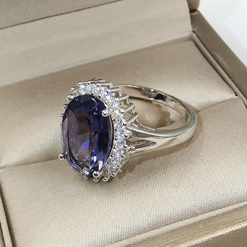 Hainon модное пурпурное каменное кольцо роскошное инкрустированное обручальное кольцо серебряного цвета кольца для Женское Обручальное украшение Mujer