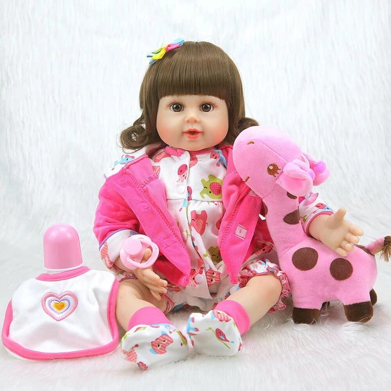 Lucydoll 20inch 50cm Bebe Doll Reborn Soft Silicone Boy Girl Toy Reborn Baby Doll Gift For Children Pink Clothes White Bib