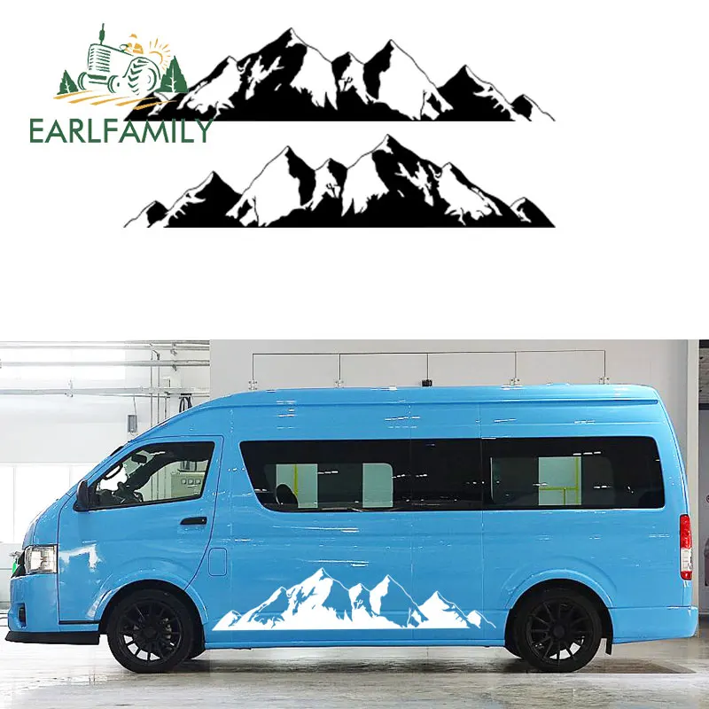 EARLFAMILY, 198 см x 43 см, 2x, Снежная гора, Grpahics, наклейка для автомобиля, кемпер, Ван, дом на колесах, дверь, кузов автомобиля, RV, виниловый комплект, наклейка