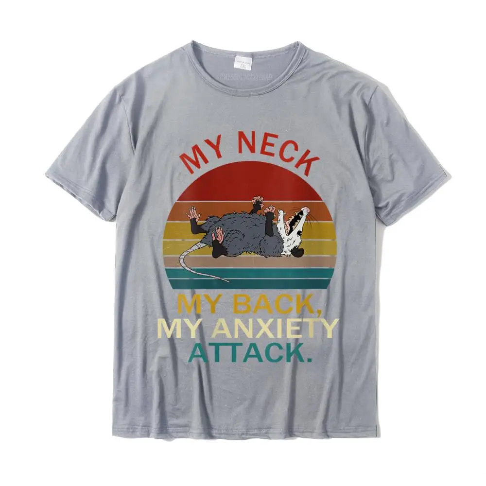 Normal Tops Shirts Family Round Collar Simple Style Short Sleeve 100% Cotton Men's T-shirts Customized Tees Free Shipping Womens My Neck My Back My Anxiety Attack Opossum Sunset V-Neck T-Shirt__28010 grey