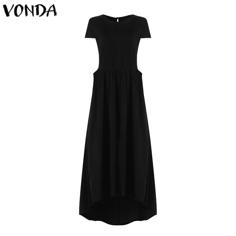 Модное белое платье, VONDA, летнее платье с круглым вырезом и короткими рукавами, мешковатое платье макси, длинные платья для беременных, богемный сарафан, Femme Vestidos - Цвет: Черный