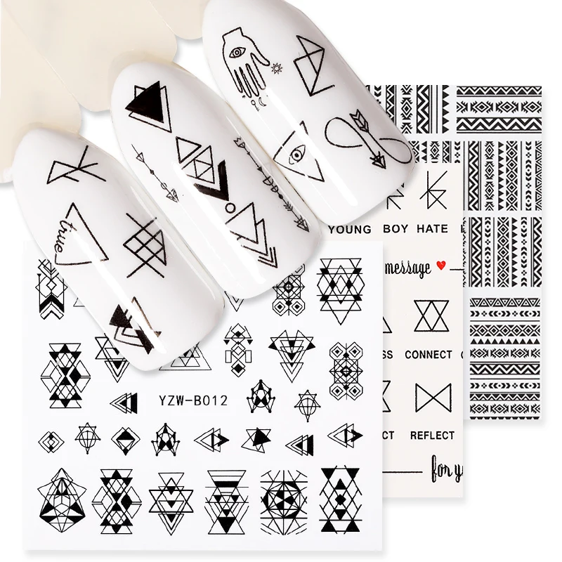 1 Sheet Nail Sticker Decals Simple Pattern Waterproof Art Letter Geometry Nail Sticker For Nail Art DIY Design Decoration