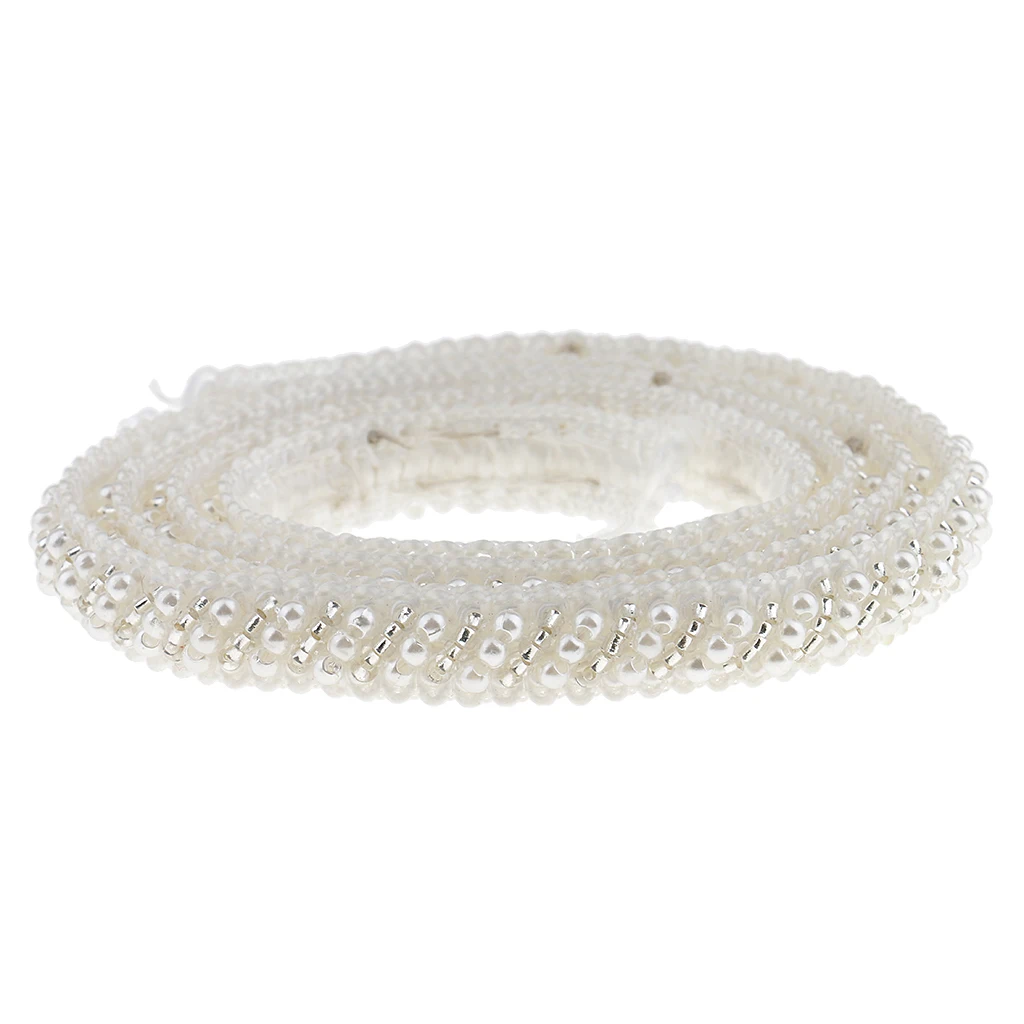 1 Yard Pearl Beaded Lace Trim Applique Ribbons Sewing Craft Embellishment White for Dress Clothes Garment Sewing Accessories