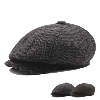 

Winter Peaky Blinders Wool Newsboy Caps Men Grey Herringbone Flat Caps Women Coffee British Gatsby Cap Winter Woolen Hats