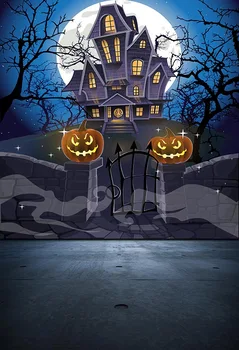 

Halloween Background Photo Pumpkin Lantern Vinyl Photography Backdrops Moon Castle telon de fondo de fotografia