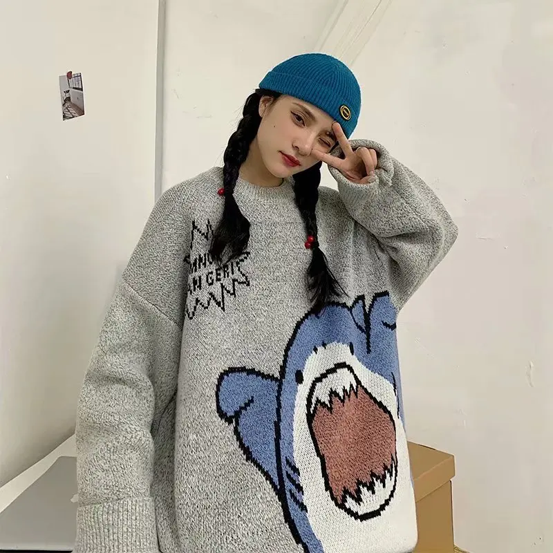 ZAZOMDE Men Turtlenecks Shark Sweater Men 2020 Winter Patchwor Harajuku Korean Style High Neck Oversized Grey Turtleneck For Men