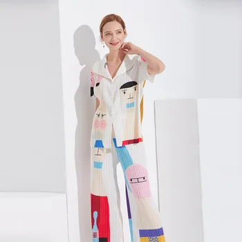 

women's new European and American women's street trendsetter printed short sleeve shirt straight pants in autumn 2019