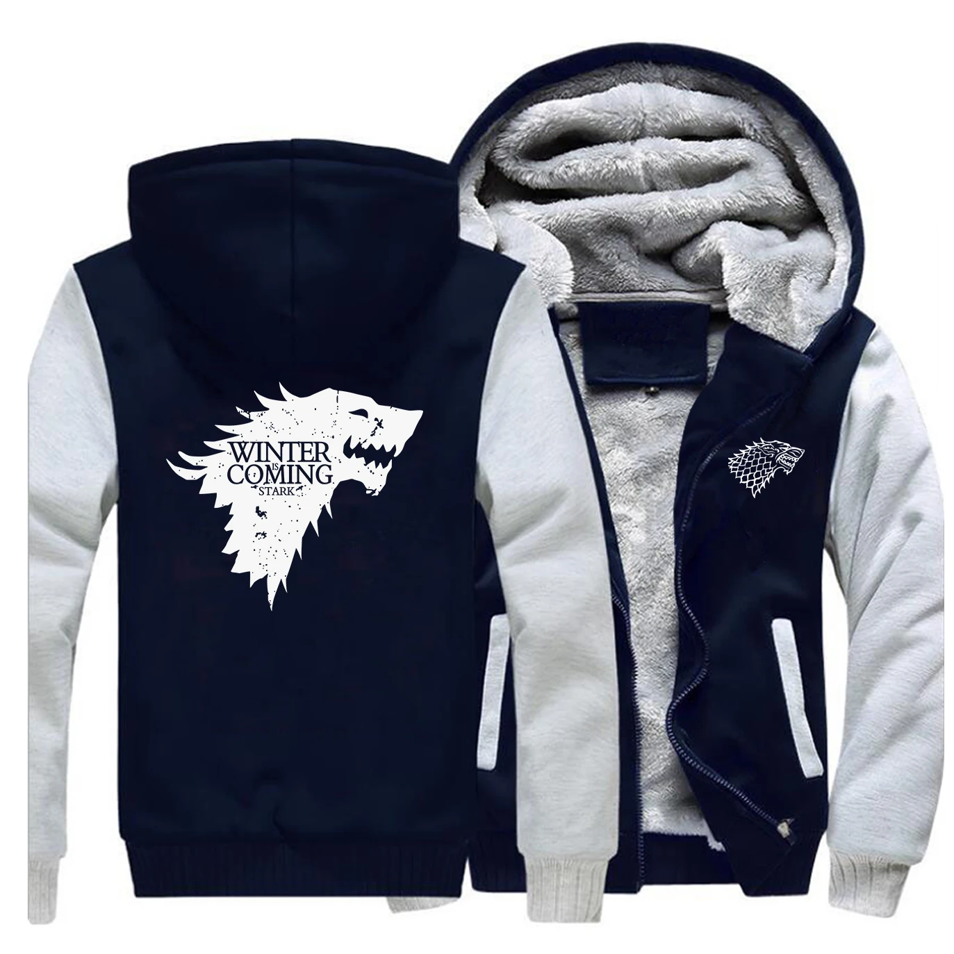 Game Of Thrones Men Thick Winter Fleece Warm Jacket House Stark Coat Winter Is Coming Coats Zipper Sweatshirt Wolf Hoody Jackets