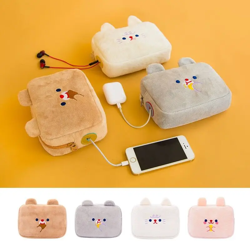 

Bear Flannel Soft Coin purse Cute Women Handbag Phone Bag Digital Packet Kawaii Function Large Storage Case Makeup Holder