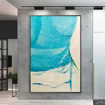 

Abstract blue art oil painting modern decoration painting on canvas wall pictures for living room cuadros abstractos