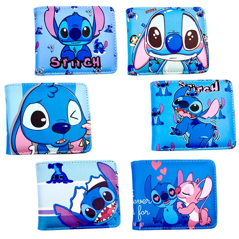 Disney-cartera de cuero de Lilo & Stitch para estudiantes, billetera de cuero plegable con dibujos animados, para adultos
