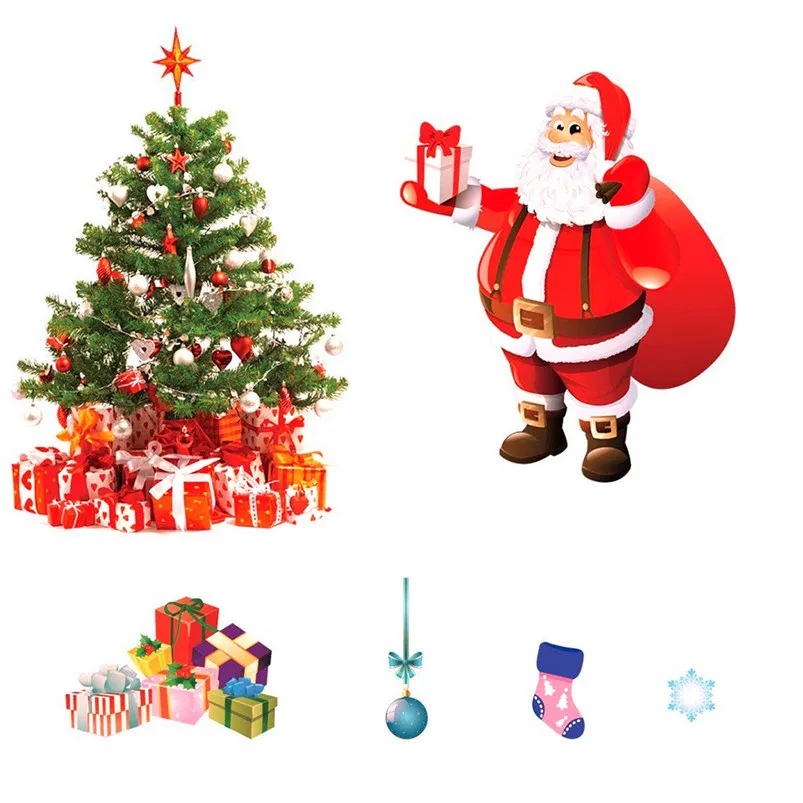 Christmas Window Stickers Large Santa Claus Xmas Tree Gift Box Candy Socks Clings ornament DIY Wall Door Mural Decal 40NOV2101