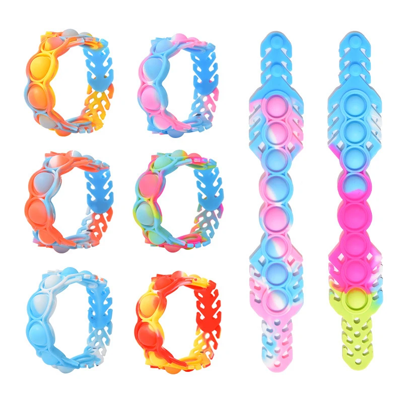 Pop Et Anti Stress Bracelet Toys Press Hand Fidget Toy Silicone Wristband Portable Push Its Bubble Decompression Toys for Kids pea popper fidget toy