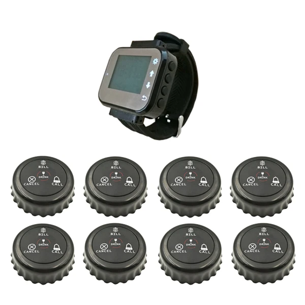 4-key black button 1 часы пейджер-приемник+ 8 Кнопка вызова 433 МГц ресторан пейджер Беспроводная система вызова официанта пейджер система - Цвет: 4-key black button
