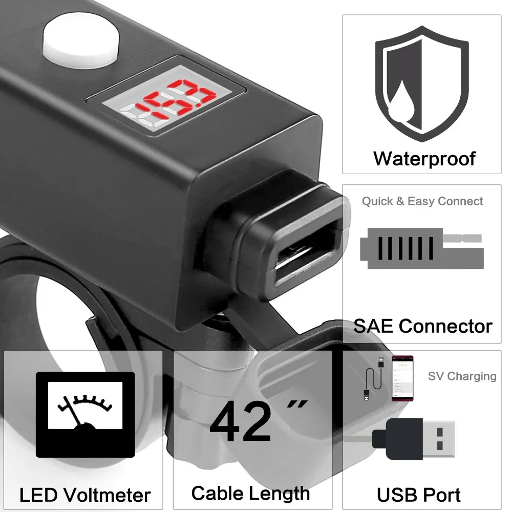 Водонепроницаемый зарядное usb-устройство для мотоцикла Кабель-адаптер с светодиодный переключатель вольтметра Управление