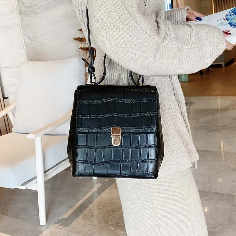 Goedkoop Mini Steen Patroon PU Lederen Crossbody Tassen Voor Vrouwen 2019 Effen Kleur Eenvoudige Totes Lady Schouder Messenger Handtassen