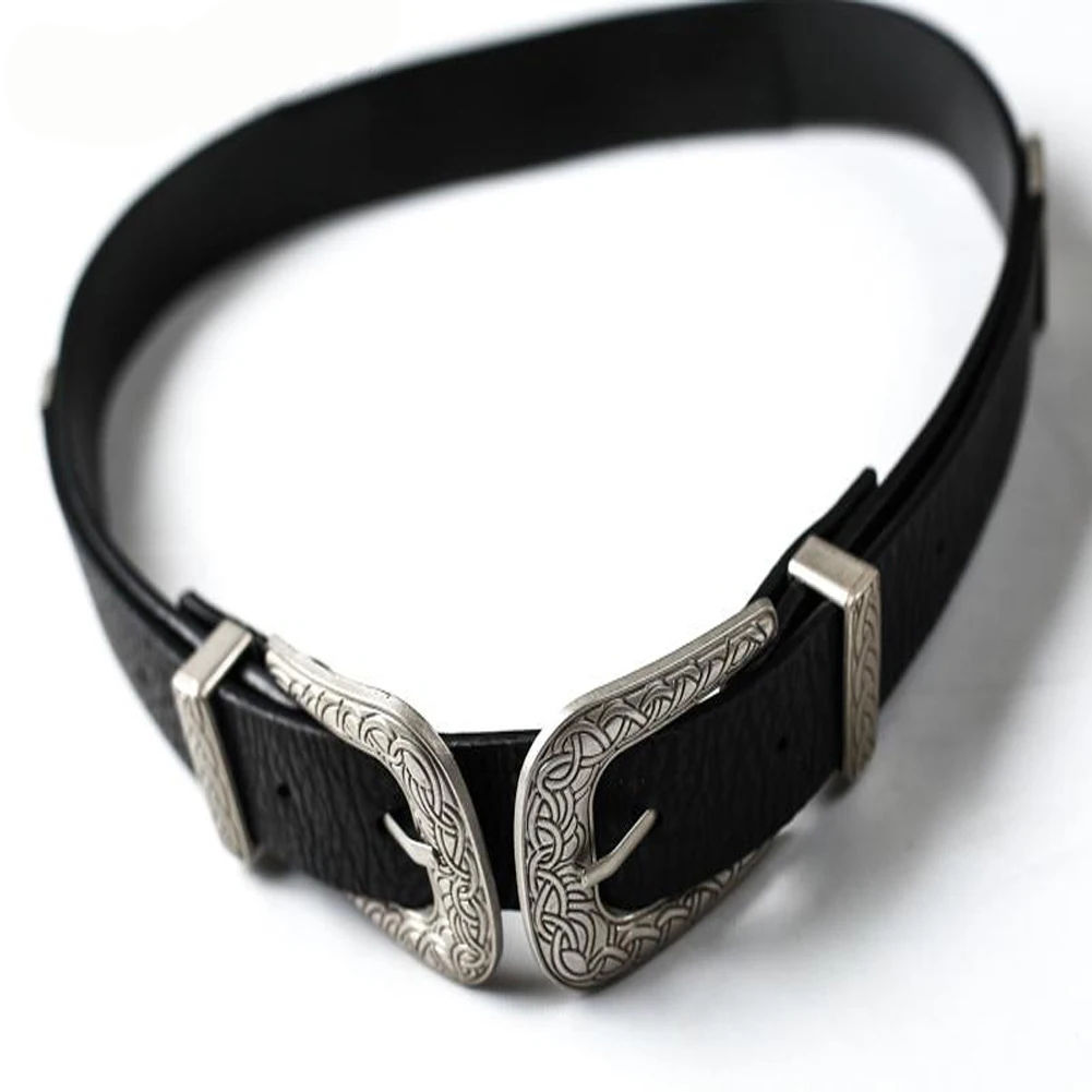 

Fashion Women Belt Lady Vintage Boho Metal Leather Double Buckle Waist Belt Waistband Elegant Waist Belts For Women Punk Luxury