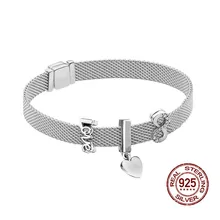 Сетчатый очаровательный браслет, 925 пробы, серебряный, женские браслеты для женщин, на День святого Валентина, на день рождения, Рождество, Год, сделай сам, ювелирные изделия, подарки