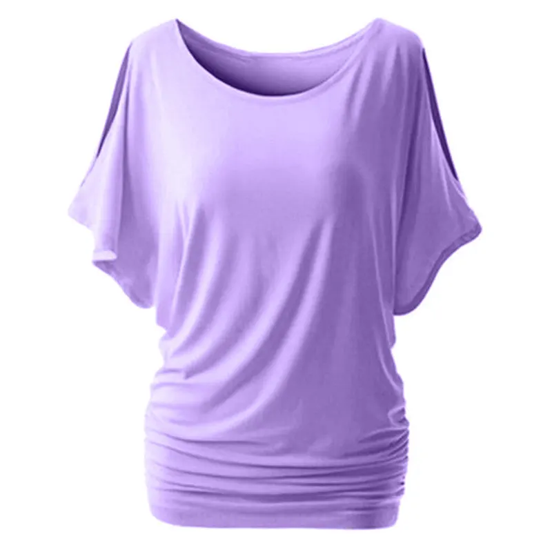 Purple LOOZYKIT, 5XL размера плюс, Женская Повседневная летняя футболка,, короткий рукав, холодное плечо, перо, принт, топы, футболка, женская, Camisetas - Цвет: Purple