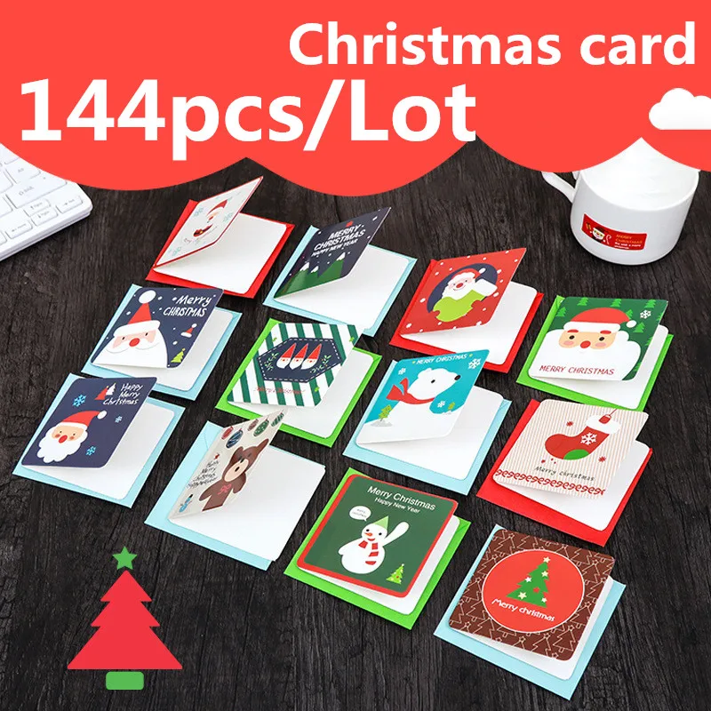 

144pcs Creative Merry Christmas Small Greeting Cards Kids Mini Christmas Greeting Cards New Year Postcard Gift Card Xmas Party