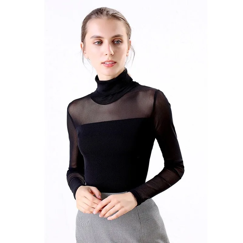 Женские рубашки с длинным рукавом, детская водолазка Ladey, футболки, Blusas, черные, белые, осенне-зимние, с сеткой, женская одежда