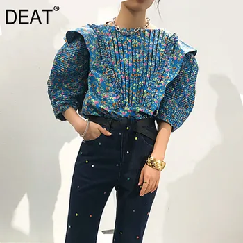 

DEAT 2020 fashion women clothing pad short ruffles vintage palace styles printed flower printed high quality top WL58005L