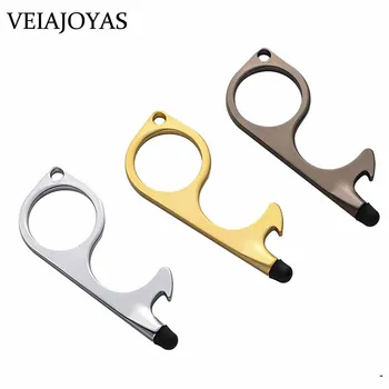 

Handmade Stainless Key Door Opener Elevator Press Handle Safety Keychain Zero-touch Key Ring Touch Pen Stylus EDC Charms Tools