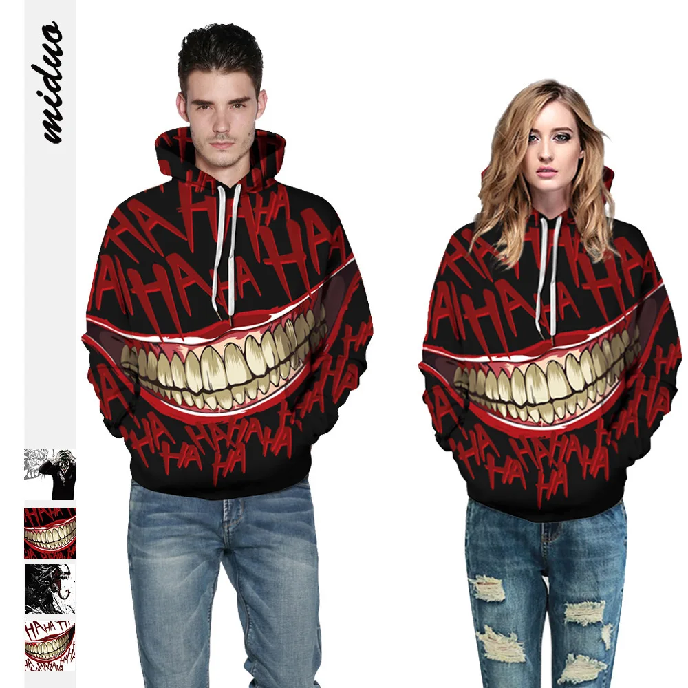 

3D big mouth street Jacket long sleeve coat Hooded Sweatshirt men's and women's party couple Pullover baseball