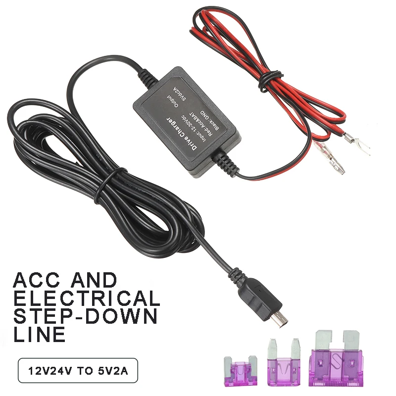 

New Arrival Mini USB Hard Wire Cable Kit Fuse Box for Car Recorder Dash Cam GPS Navigation Replacement Cars Electronics Parts