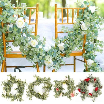 

Artificial Roses Flower Wall Garland Fake Plants Rose Flowers Leaves Rattan Wreath DIY Hanging Garland Wedding Party Home Decor