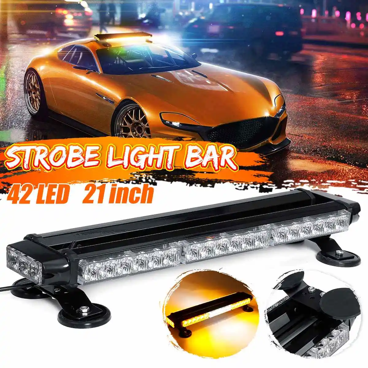 

42 LED Bar Magnetic Car Truck Four Side Traffic Advisor Strobe Emergency Flash Light Bar Vehicle Warning Lightbar 7 Modes