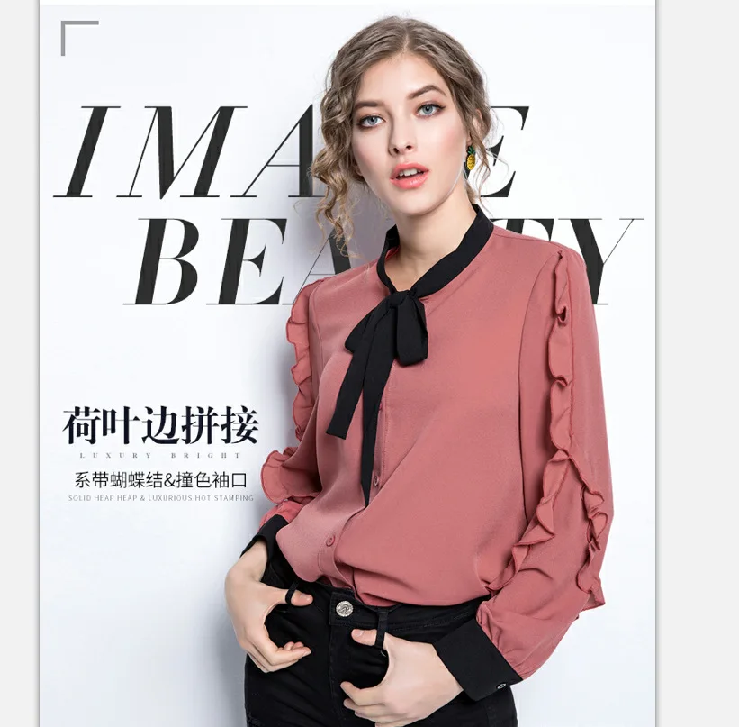 

New Style Women's Dress Flounced Joint Large Girl's Spring Clothing Large Size Chiffon Joint T-shirt Joint Contrast Color Tops