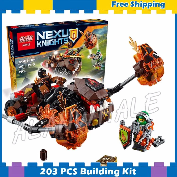 

203pcs New Knights Moltor's Lava Smasher Mixed Chariot 10481 Model Building Blocks Children Toy Nexus Brick Compatible With Lego