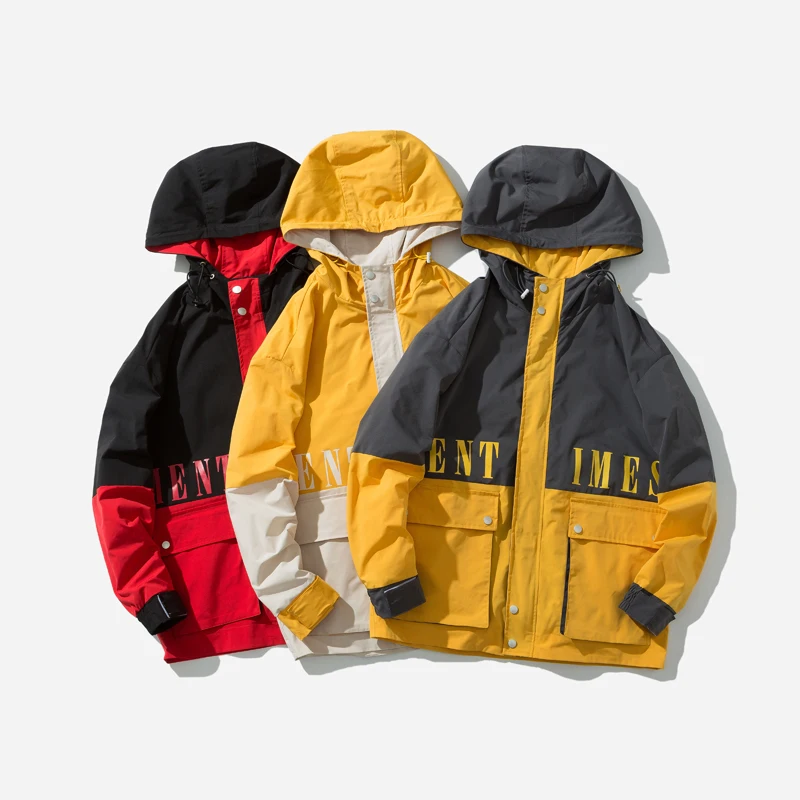 

2019 Autumn And Winter Men's New Casual Hit Color Single-breasted Pocket Decoration Hooded Jacket Loose Temperament Trend Cotton