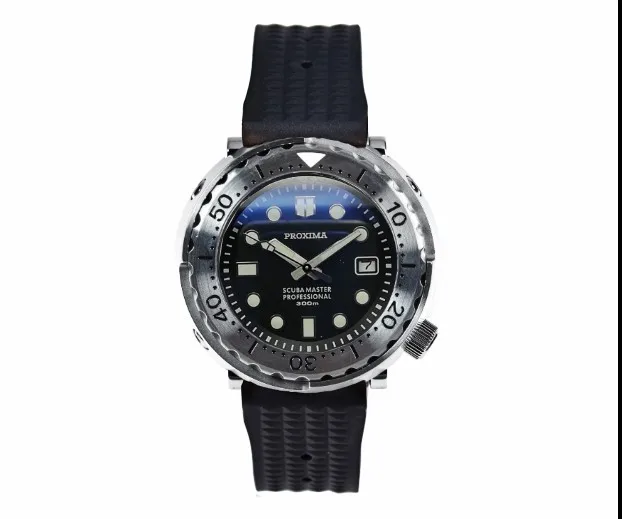 SS bezel R Band Proxima SBBN015 черный циферблат NH35 тунец дайвер Автоматические наручные часы MarineMaster - Цвет: SS bezel R Band