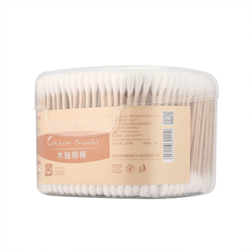 500PCS/Box Compact Size Natural Cotton Swabs Wood Sticks Nose Ears Cleaning Cosmetics Home Health Care Cotton Buds