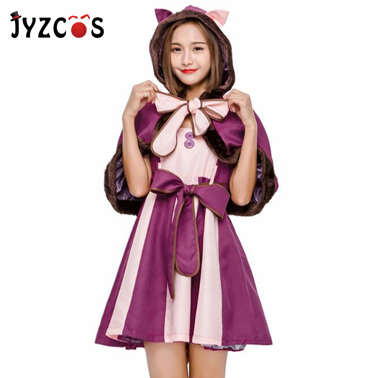JYZCOS Алиса в стране чудес дети фиолетовый девушка косплей платье смайлик кошка фантазия кошка живой прекрасный косплей костюмы подарки на день рождения