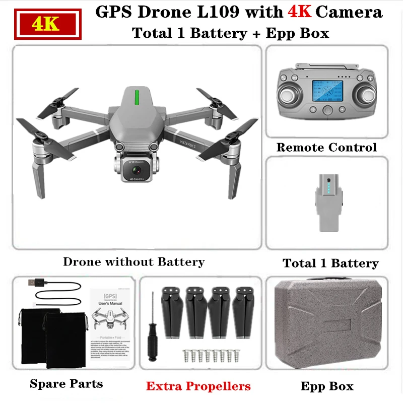 Радиоуправляемый Дрон 4K L109-S gps Профессиональный Квадрокоптер 5G WiFi FPV HD ESC камера бесщеточный вертолет 25 минут время полета VS F11 SG906 - Цвет: L109-Epp Box-1