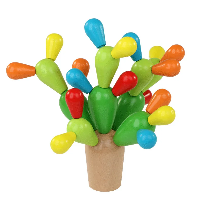 

28Pcs Creative DIY Cactus Wooden Toy Building Blocks Playset Educational Puzzle Game Balance Ability Toy for Children