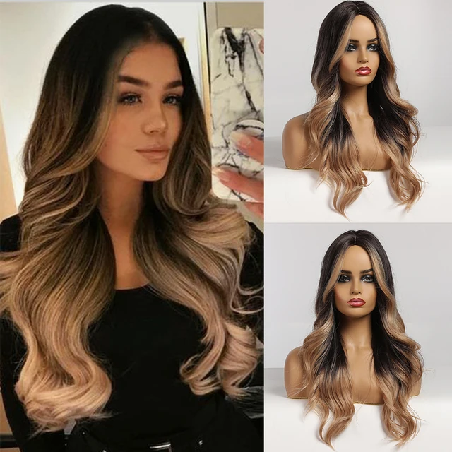 ALAN EATON Long Ombre Light Ash Brown Blonde Wavy Wig Cosplay Party Daily Synthetic Wig for Women High Density Temperature Fibre lc328-1