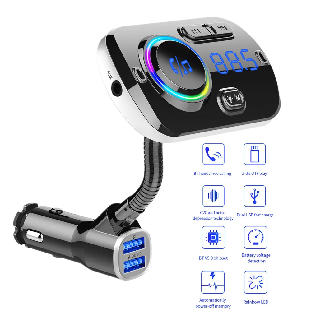 Hands-free вызов Bluetooth fm-передатчик автомобильный комплект беспроводной MP3-плеер 5V1A USB Автомобильное зарядное устройство Поддержка 2 телефонов подключение tf-карты