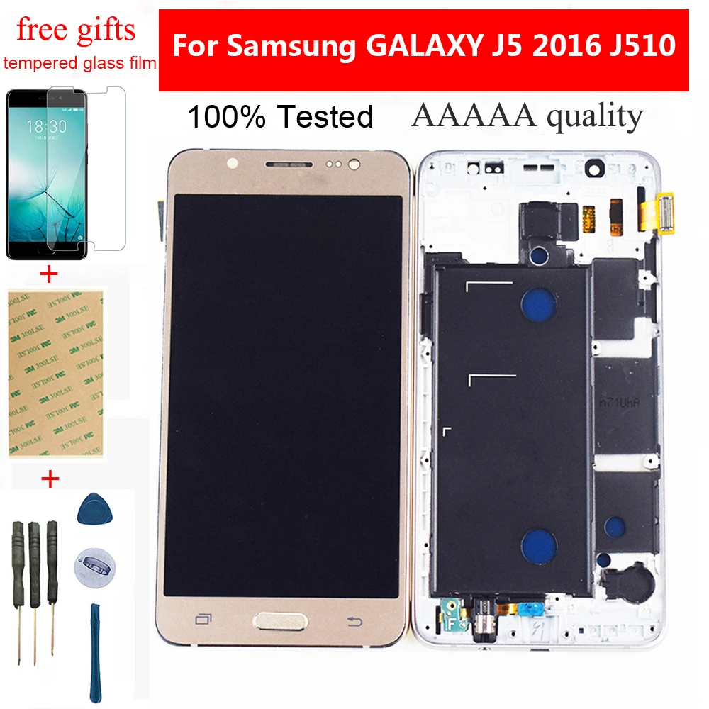 Продажа Для samsung Galaxy J5 2016 ЖК экран SM J510F J510FN J510G J510 сенсорный экран дигитайзер сенсор + ЖК дисплей в сборе с рамкой
