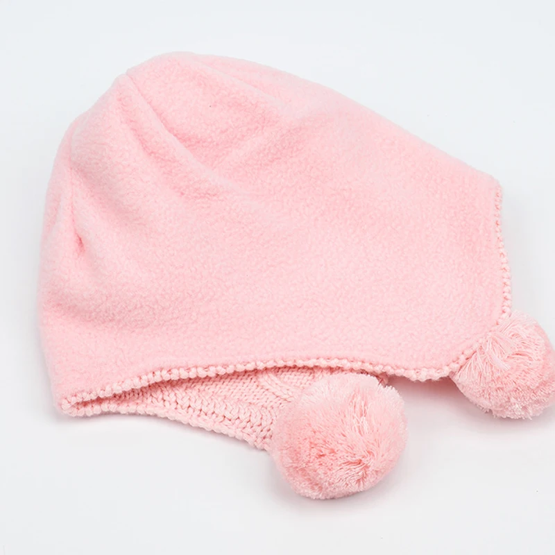 Зимняя шапка для девочек, ушанка, шерстяная шапка, осенняя вязаная теплая детская шапка с помпоном, розовый хлопок, Лыжный спорт, открытый аксессуар для малышей