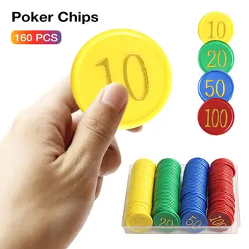 

160Pcs Plastic Poker Chip with 4 Golden Large Numbers Printing for Gaming Tokens Plastic Coins - Yellow+Green+Red+Blue