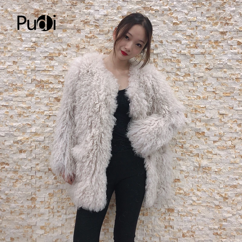 Pudi TX206603 женские зимние теплые трикотажные натуральном овечьем меху куртка, пальто с треугольным вырезом модная женская обувь из натурального меха, свободная куртка Верхняя одежда для детей