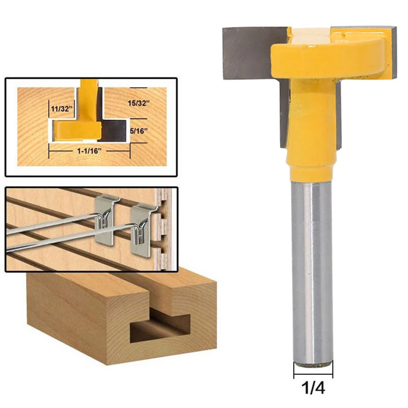 

TALI 1/4" Shank Straight T-Slot Router Bit Carbide Wood Milling Cutter T-Track Woodworking Drill Bit Tool