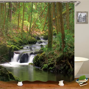 

Waterfall woods landscape waterproof shower curtain bathroom landscape tree flower bathroom shower curtain home decoration